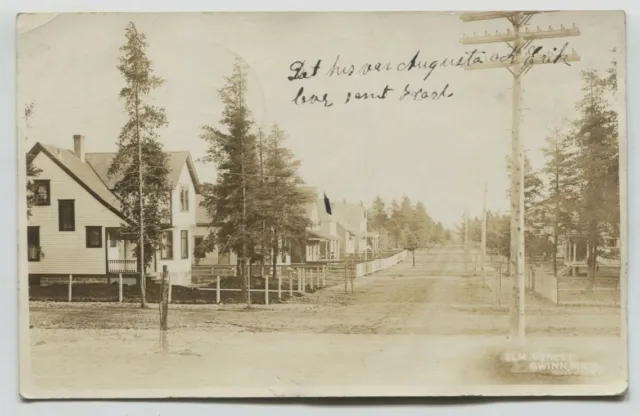1914 Gwinn Michigan street scene Real Photo Postcard RPPC