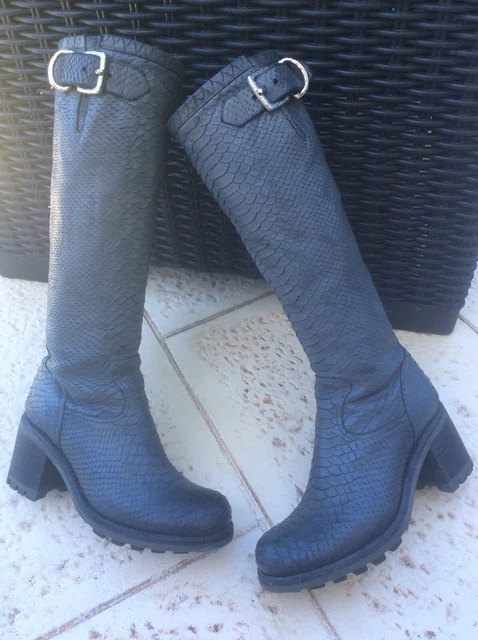Bottes FREE LANCE Geronimo 9 - Cuir Daim Bordeaux - Taille 37 - Style Biker - Talon Haut - Neuves Avec Zip