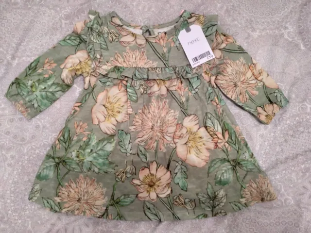 NEXT baby girls long sleeve floral cotton dress 3-6 months BNWT