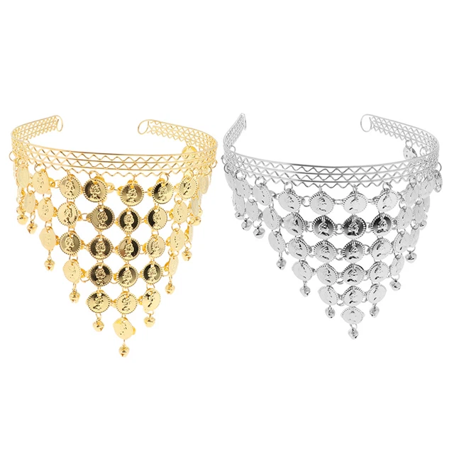 Bandeau de danse du ventre Prettyia paillettes pièces glands casque