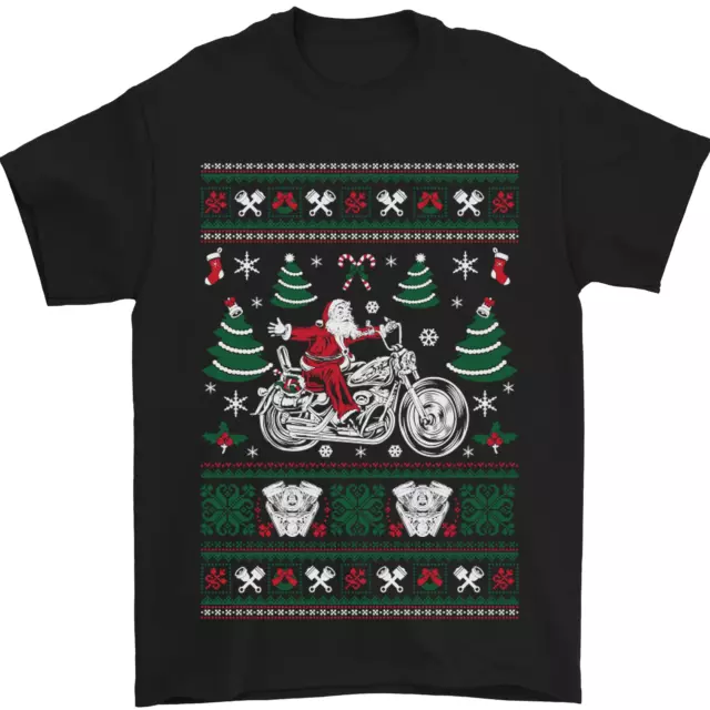 T-shirt Natale Biker Babbo Natale Moto Moto Uomo 100% Cotone