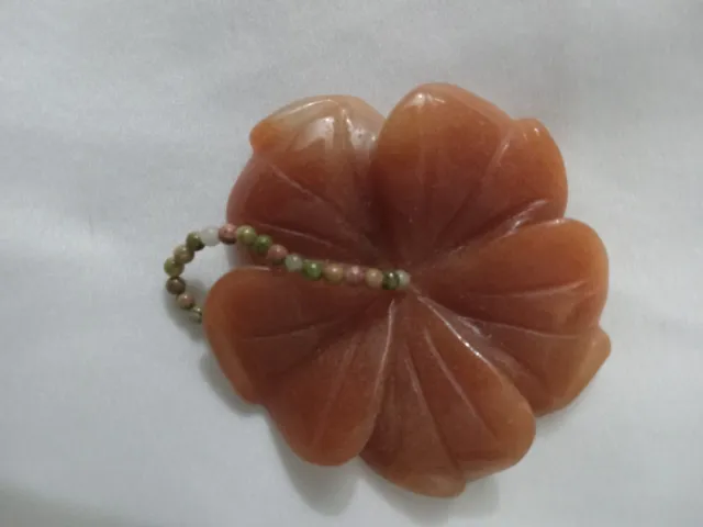 A Beautifully Hand Carved Vintage & Very Rare Orange Jade Flower Pendant. Has A
