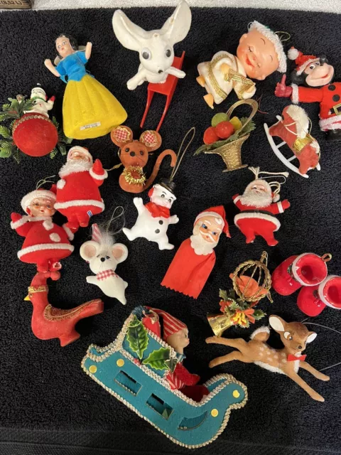 Vtg Christmas Ornaments Blow Molds Santas Felt Plastic Angels Lot of 20
