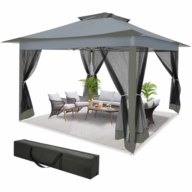 Pavillon 3x3/3,3x3,3/3,6x3,6m Wasserdicht Stabil Winterfest mit Moskitonetz Grau