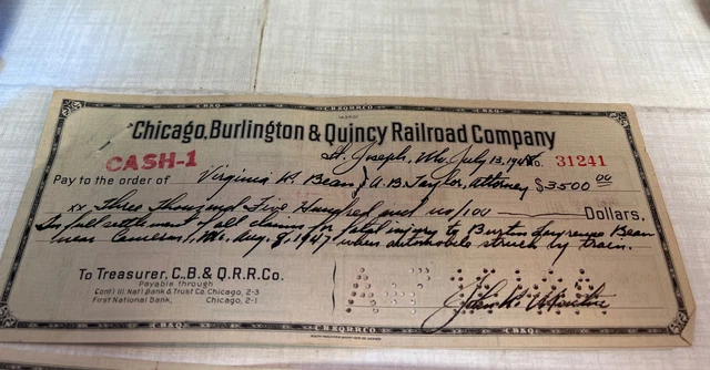 (2) 1948 Chicago Burlington Quincy Railroad Company Cancelled CheckS 4 CLAIMS 2