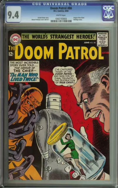 Doom Patrol #88 Cgc 9.4 White Pages // Origin Of The Chief + Bondage Cover 1964