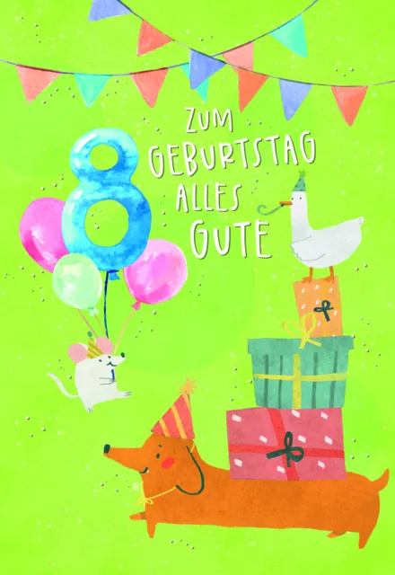 Zahlengeburtstag 8 Jahre - Glückwunschkarten im Format  11,5 x 17 cm - Hund, Gan