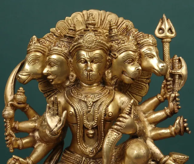 Panchmukhi Hanuman Statue in Brass, 12" Inch Big Large Brass Five Face Hanuman 2