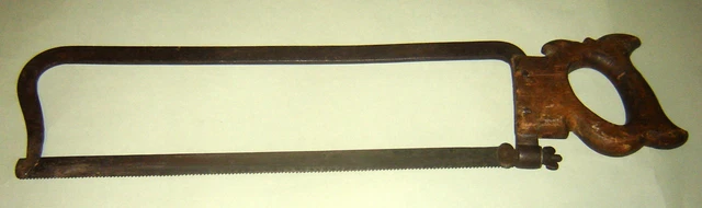 Antique 19c Old Vintage Hack Saw Hacksaw Hand wrought Iron Wood Handle 26"