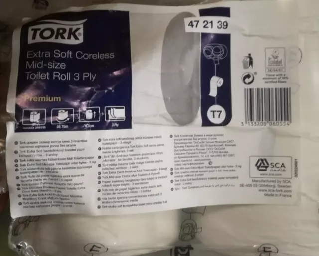 Tork 472139 T7 extra weiches hülsenloses midi Toilettenpapier 3-lagig weiß