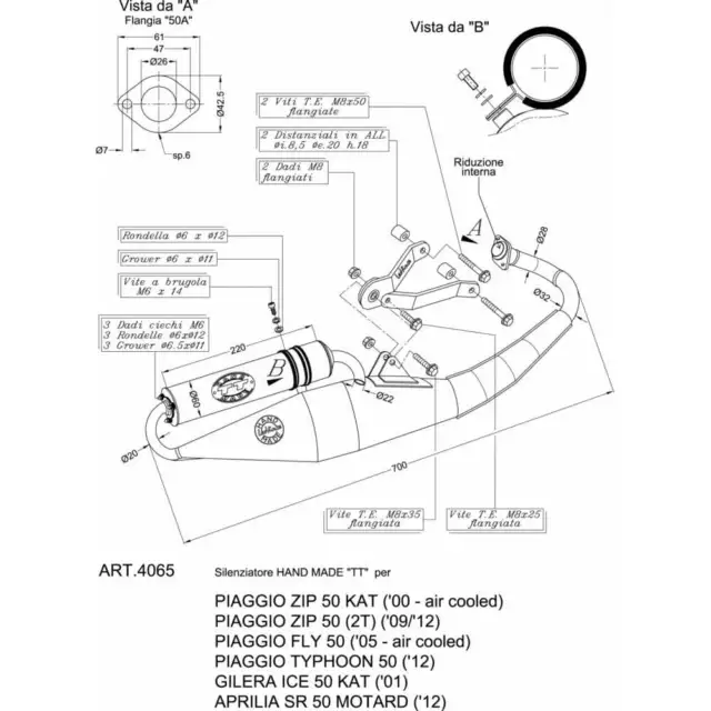 Complete Exhaust System Leovince HM Tt Alu Piaggio Zip 50 2 Stroke 2009 > 2012