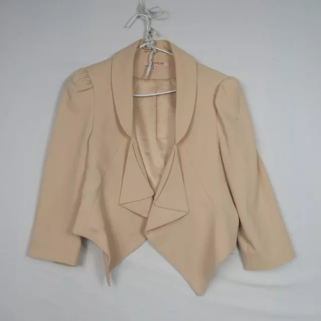 Review Womens Blazer Jacket 12(AU) or Medium Beige Collared Open Formal Office