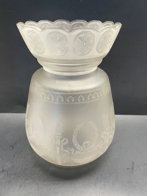 ANTIQUE VICTORIAN ACID ETCHED GLASS Torches Shapec LAMP LIGHT SHADE Fixture