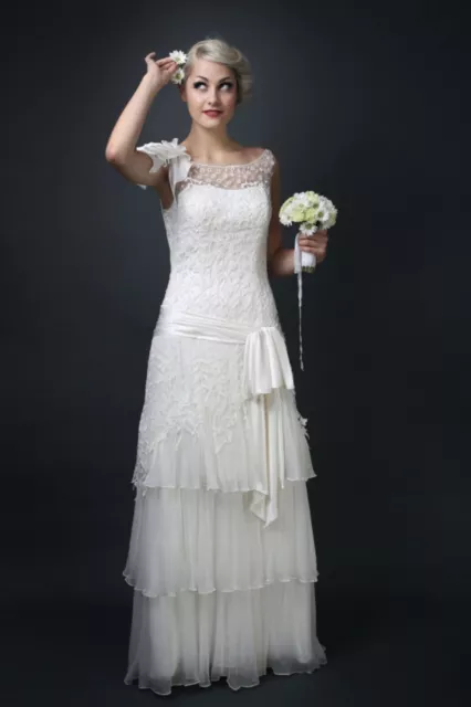 Unusual 1920's/Gatsby style Limited Edition chiffon/exclusive lace wedding dress