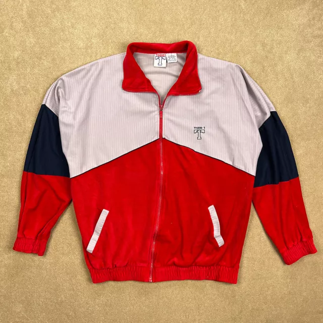 Todd 1 Jacket Men's Large White Red Black Track Full Zip Lined Pockets VINTAGE