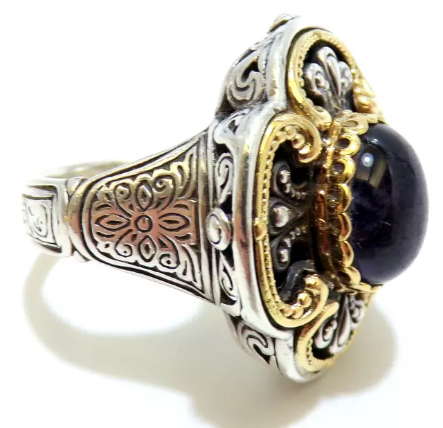 Konstantino GREEK 18k Yellow GOLD & STERLING SILVER XL FACE Amethyst RING SIZE 9