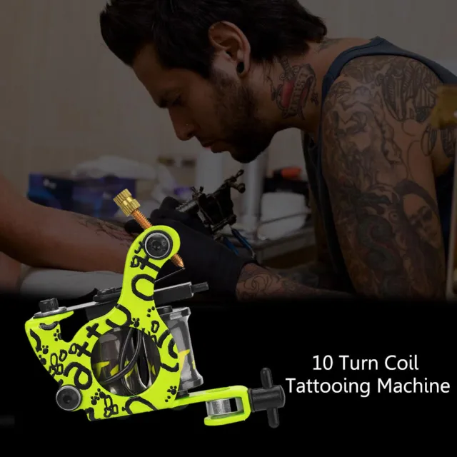 Máquina de tatuaje de bobina de 10 envolturas hecha a mano equipo de arranque estable (verde)