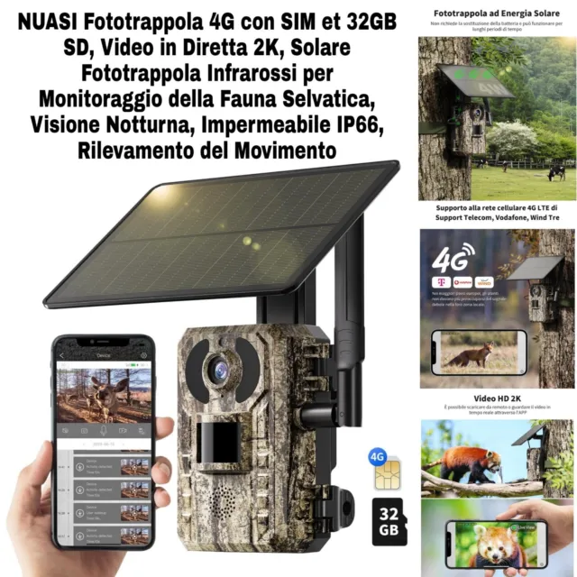 FOTOTRAPPOLA 4G CON SIM,2GB SD,Video in Diretta 2K,panello Solare