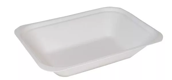 125 x White Bagasse Paper C1 Chip Tray 6x5" - Compostable Sugarcane