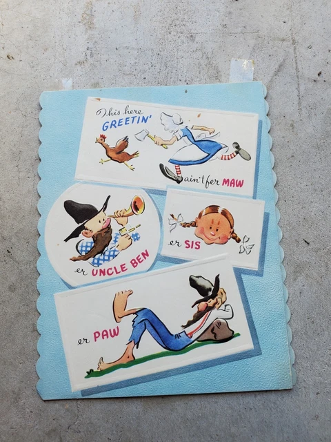 VINTAGE BIRTHDAY CARD Hillbilly Skinny Dipping Cartoon Family 50’s