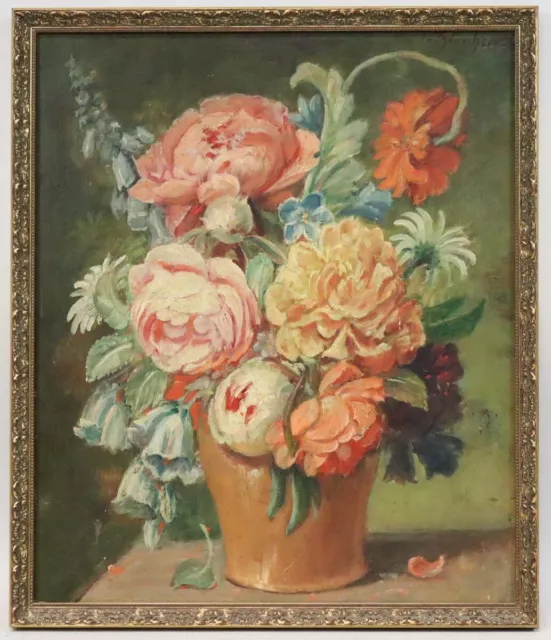 Blühende Blumen Stillleben Ölgemälde signiert Ferdinand THURNHERR (1875)(BK3693)