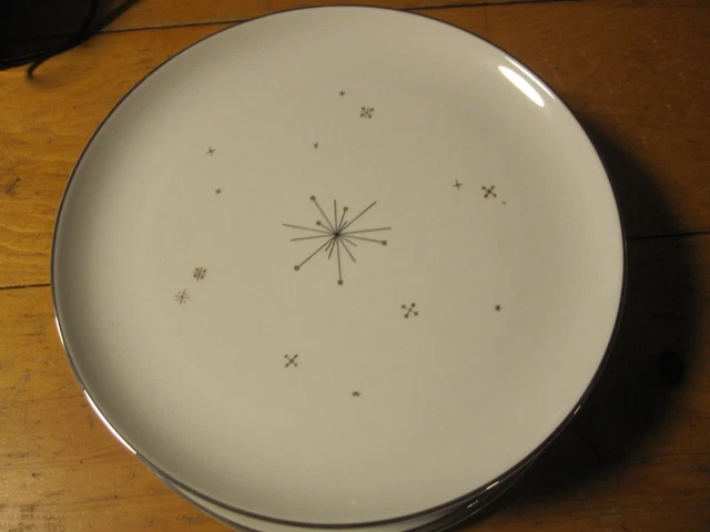2  vtg  Syracuse MCM Evening Star 10-1/2” Dinner Plate Atomic Starburst