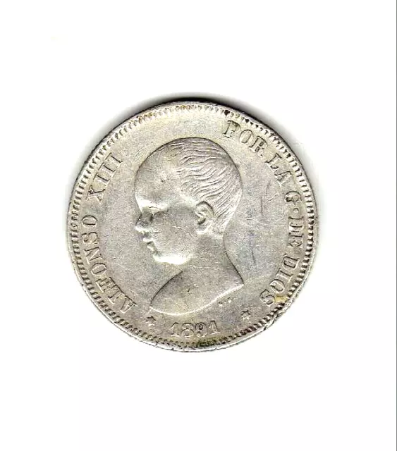 Alfonso XIII :  2 Pesetas 1891 (18-91) PGM ( plata ) BUEN EJEMPLAR