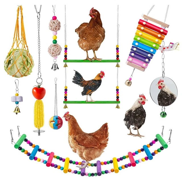 Xylophone Suspendu Pour Poulets – 8 Touches Métal – Bois – Colorié – 24 Cm