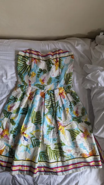 Vintage Nicole Miller Studio 100%Silk Tropical Strapless A-Line Tea Dress, 8