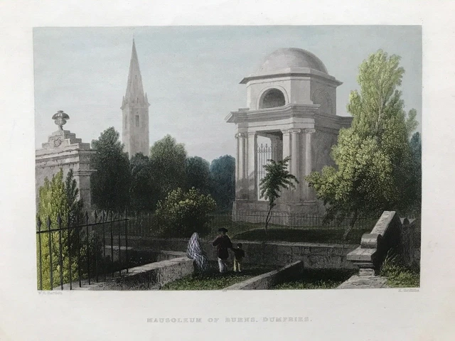 1837 Antique Print; Burns Mausoleum, Dumfries, Scotland after William Bartlett