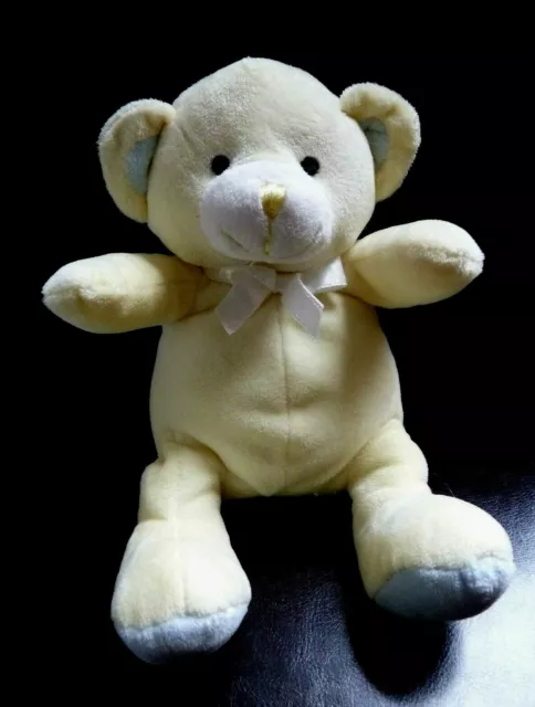 N4. DOUDOU PELUCHE NOUNOURS OURS SOURIS JAUNE BLEU museau blanc 22 c  ET. NEUF*