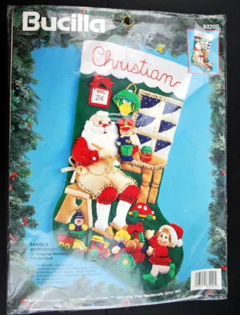 Bucilla SANTA'S WORK SHOP Felt Applique Christmas Stocking Kit 18" NEW