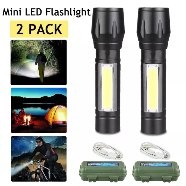 2Pcs Ultra Bright 1500000LM Led Flashlight Portable Mini Torch USB Rechargeable 3