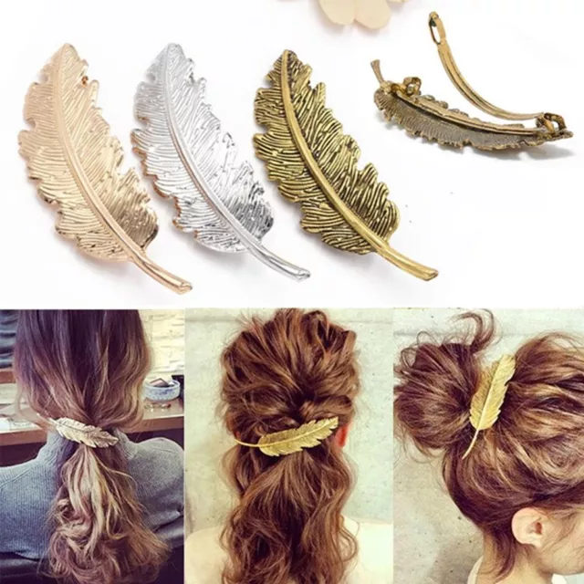 Vintage Hair Clip Feather Leaf Shape Barrette Metal Hairpins For Women Headwear