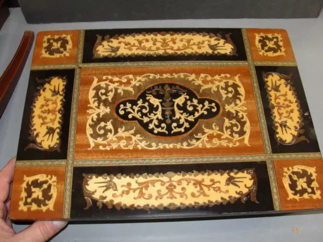 Reuge Italian Inlaid Marquetry Music Jewelry Box Sewing Side Storage Table Vtg