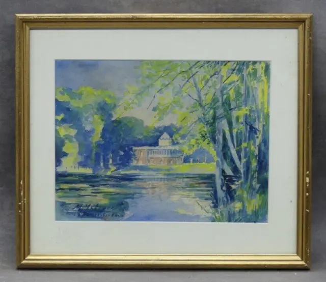 Maurice Metzger-XXe école Normande-AQUARELLE encadrée Forges les eaux 30X23 cm