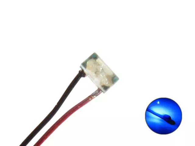 10 Stück SMD LED 0402 blau mit 15cm Kupferlackdraht Draht Kabel Miniatur LEDs