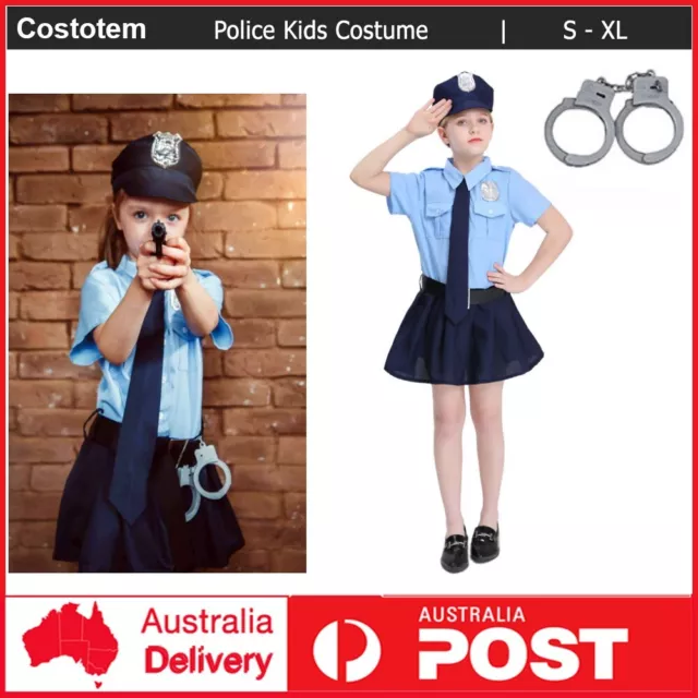 Girls Police Women Costume Policeman Kids Uniform Child Cop Officer Fancy Dress