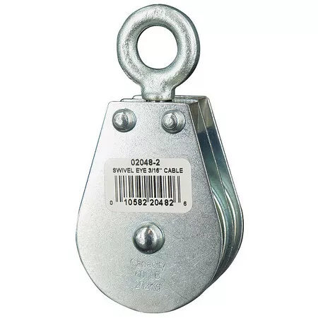 Zoro Select 02048-2-C Pulley Block, Wire Rope, 3/16 In Max Cable Size, 600 Lb