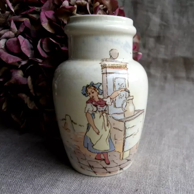 ANCIEN POT À MOUTARDE EN FAÏENCE DE SARREGUEMINES - ENFANTS RICHARD - FIN XIXe