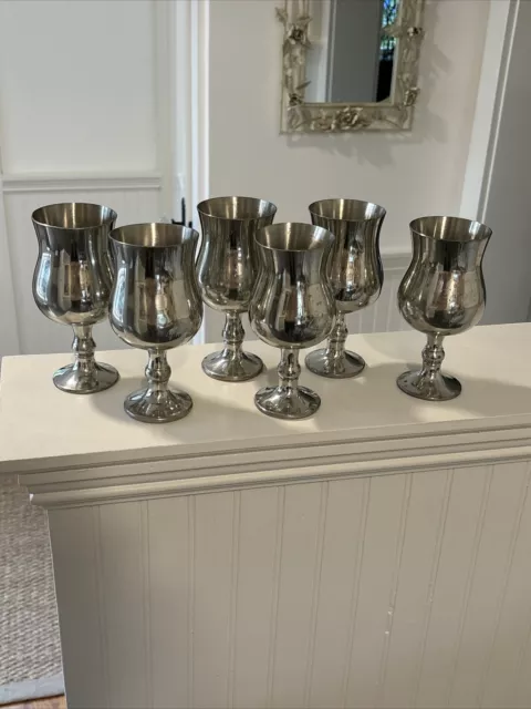 6 Fine English Pewter Goblets  Made By Craftsmen Sheffield 6” Vintage