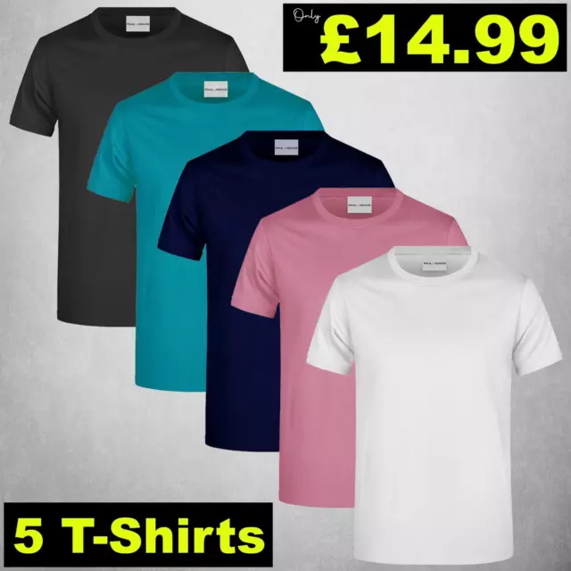 Mens Plain Short Sleeve 5 lot Multi Pack Plain Basic 100% Cotton Casual T- Shirt
