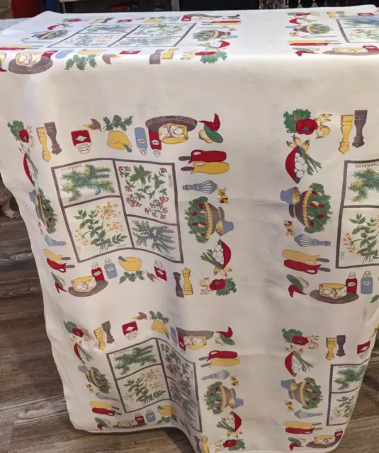 Vintage Tablecloth, heavy cotton, herbs and salad items, great color