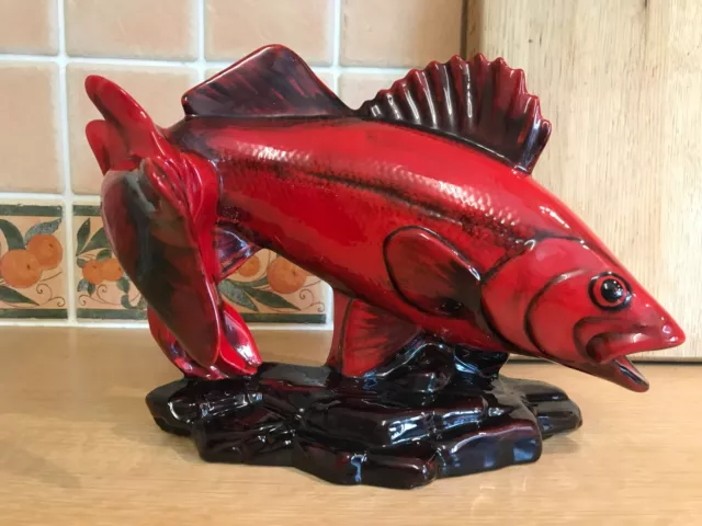 Peggy Davies Red Flambe Fish - Ruby Fusions Collection - 28cms By 19cms