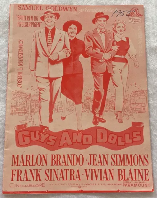 Guys and Dolls Marlon Brando Jean Simmons Sinatra Vtg 1955 Danish Movie Program