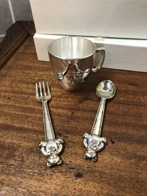 Tod Dot, Baby’s, Silver Plated, Cup, Fork And Spoon, Dinner Set, Teddy Bear.: