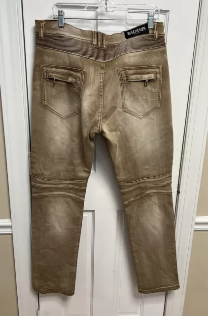 Balmain Mens Biker Moto Distressed Zipper Pockets Denim Pants Size 36 Made ITALY