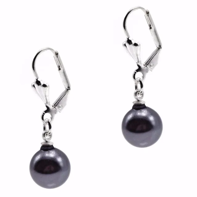 Gray Black Crystal Pearl Earrings Silver Leverback By Grace Of New York