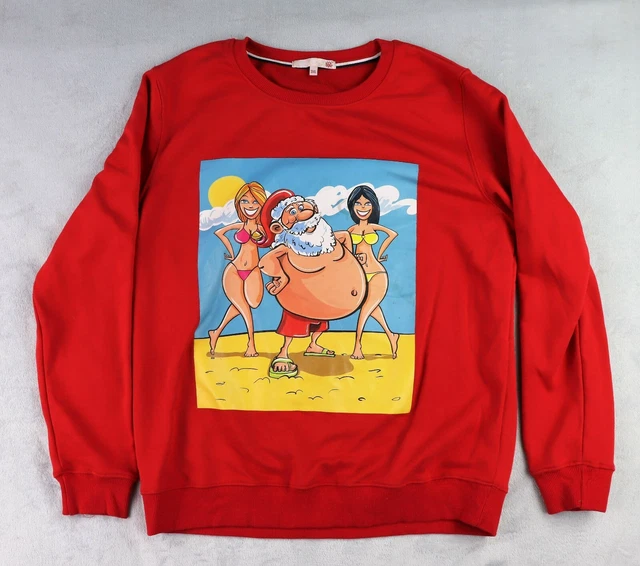 Mens SANTA at the Beach Christmas Sweatshirt Funny Pullover Ugly Xmas Sweater, L