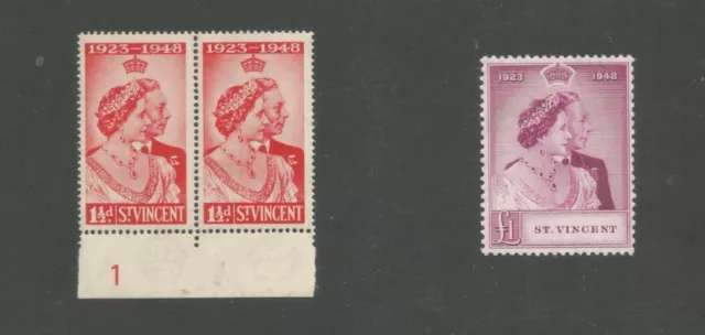 St Vincent THE  1948 GVI SILVER WEDDING PAIR FINE MNH (the low value is a pair)
